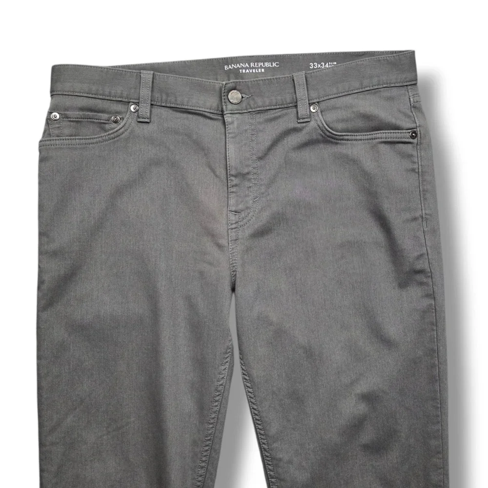 Banana Republic Traveler Pants Mens 33 x 34 Slim Fit Heathered Smoke Grey